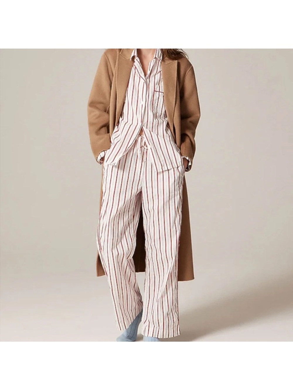 J. Crew Striped Wide-Leg Pajama Pants in White & Red